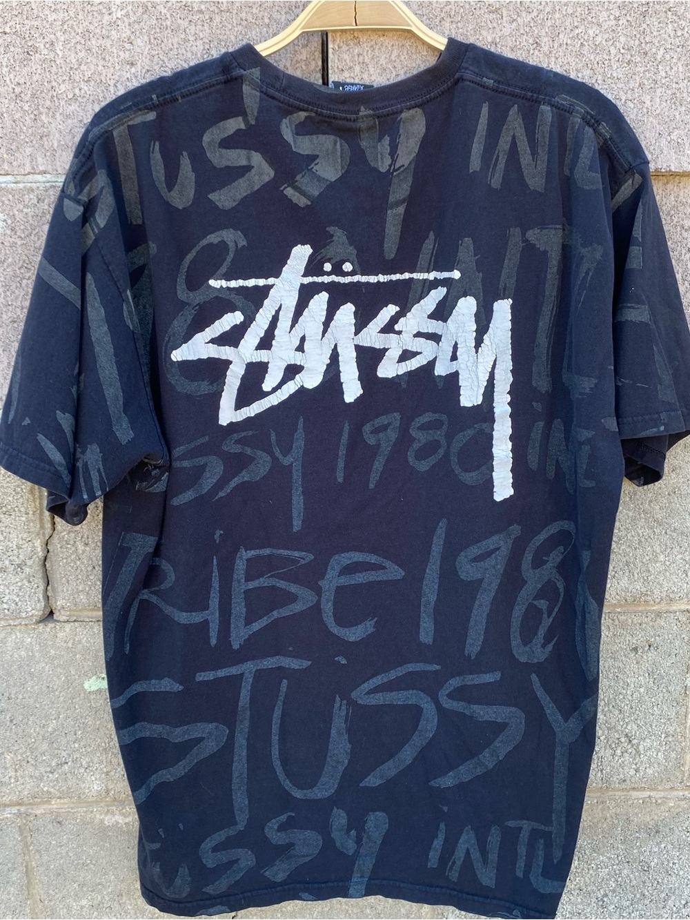 Y2k Stussy International Tribe Graphic All Over Print T-Shirt Size XL Black 3M